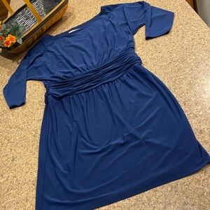 Evan Picone Blue Dress Ruched Waist 8